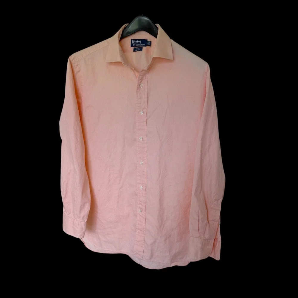 90's Polo Ralph‎ Lauren Regent Custom Fit Shirt 16.5 34 Peach Twill Button Down